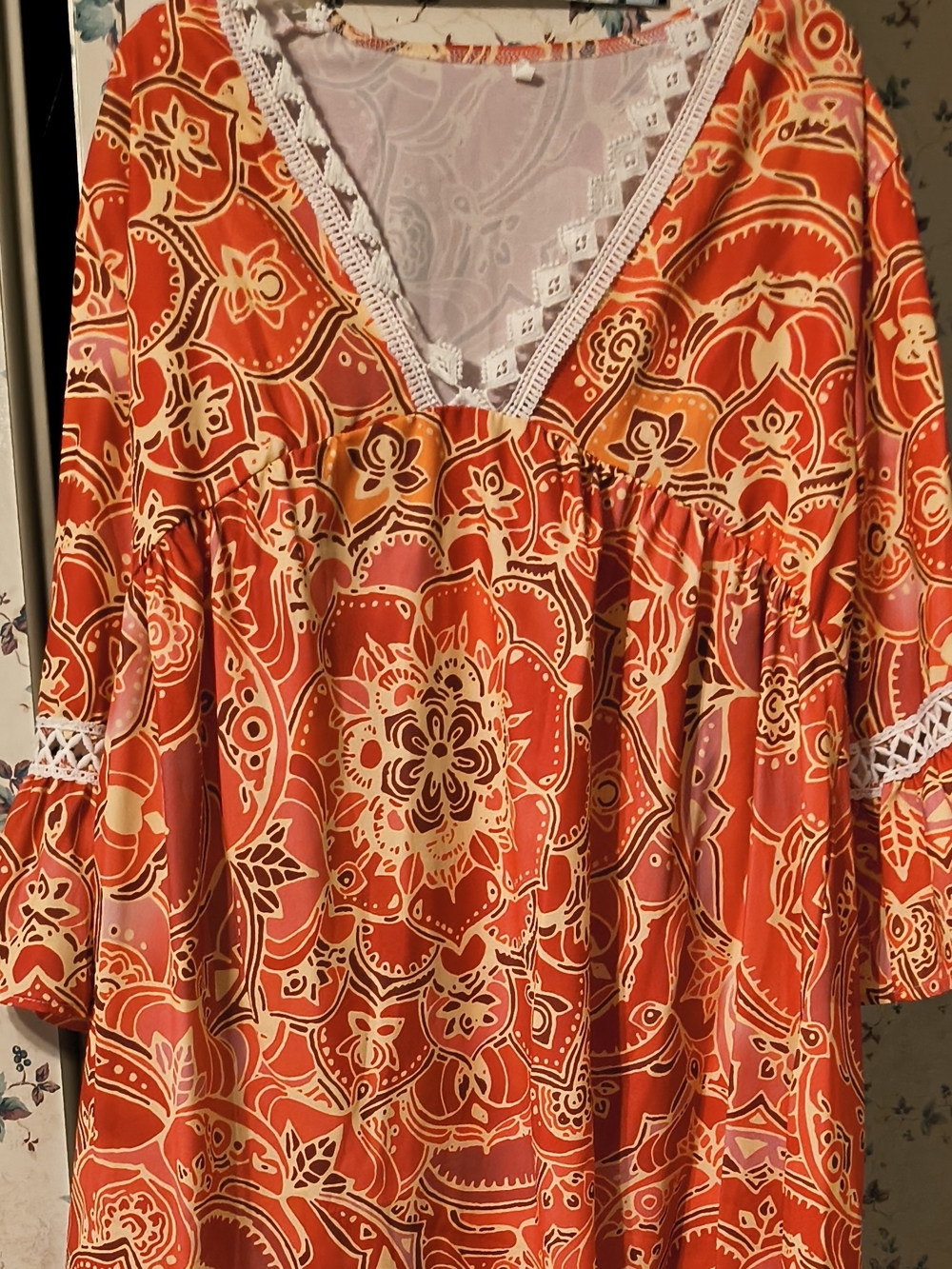 Bohemian V-Neck Women’s Top in Orange Floral Print